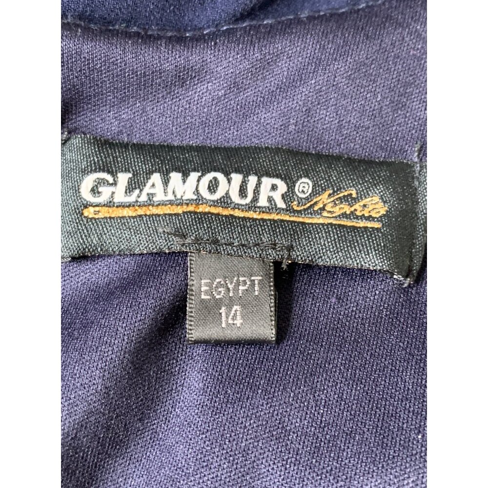New Glamour Navy Formal Gown Sheer Bead Flutter Sleeves Size 14 - Picture 6 of 8